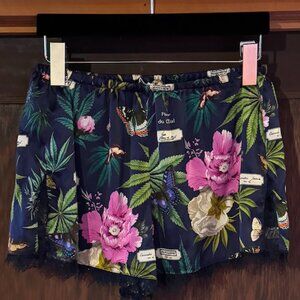 Fleur du Mal lace trim tap shorts - papillon indigo botanical print